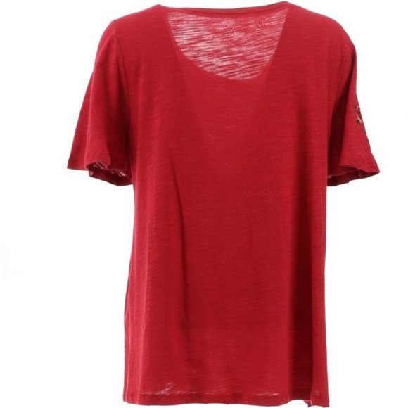 NWT DG2 BY DIANE GILMAN FLORAL EMBROIDERED SHORT SLEEVE TEE RED XS - Picture 3 of 9